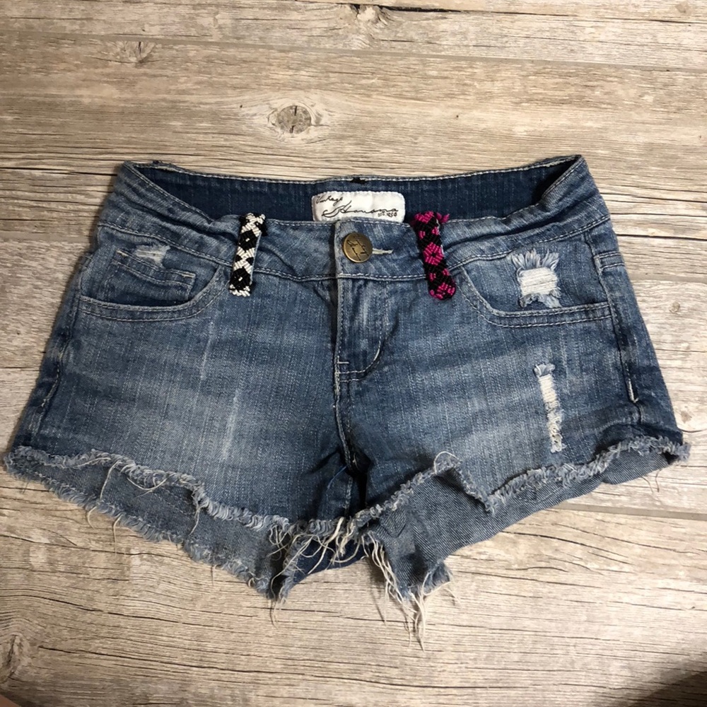 Distressed jean shorts